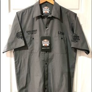 EAGLE RIDER motorcycle clothing men’s buttoned grey decaled shirt size XL NWT
